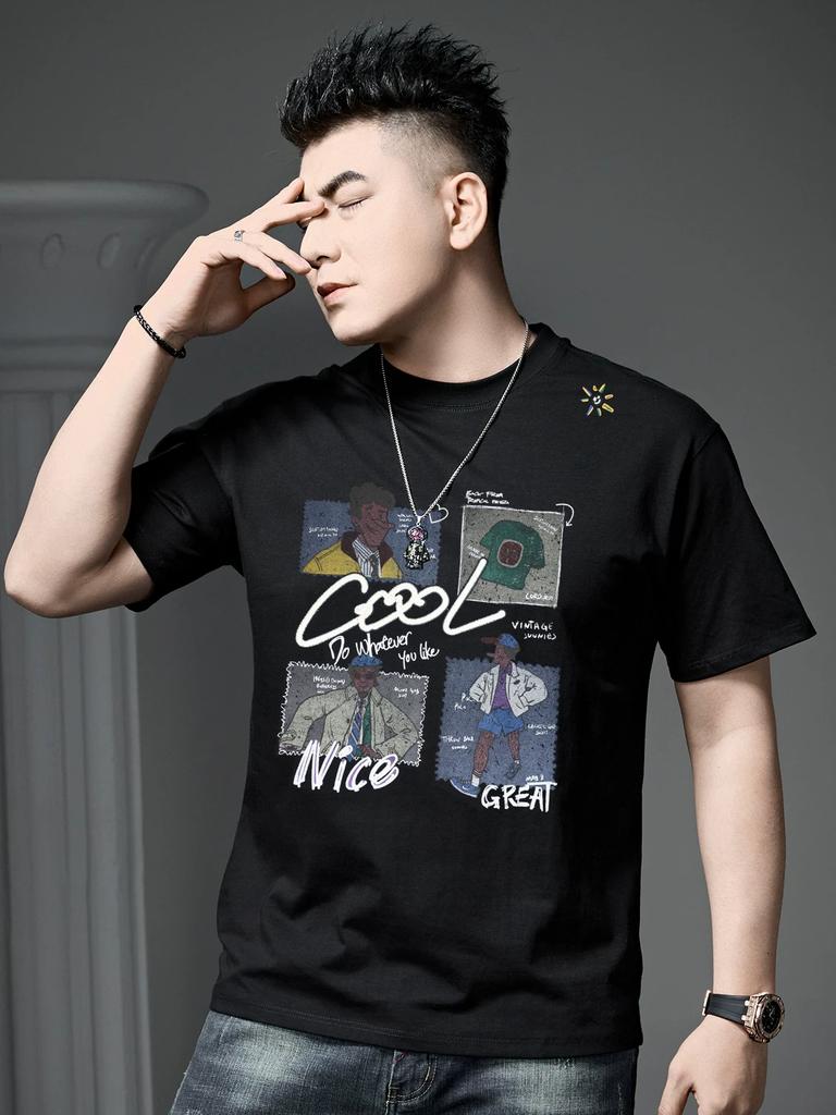 European Station 2025 Summer New Men's Round Neck Cartoon Print Short-Sleeve T-Shirt Trendy Half-Sleeve Tee Shirt
