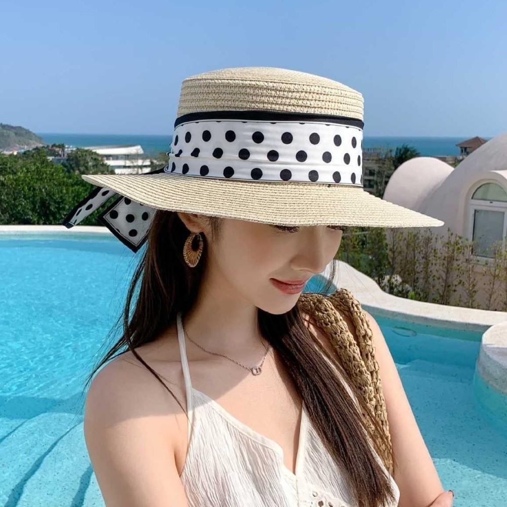 Straw Weaving Beach Straw Cap Elegant Wide Brim Hat Vacation Sun Protection Cap Outdoor Activities