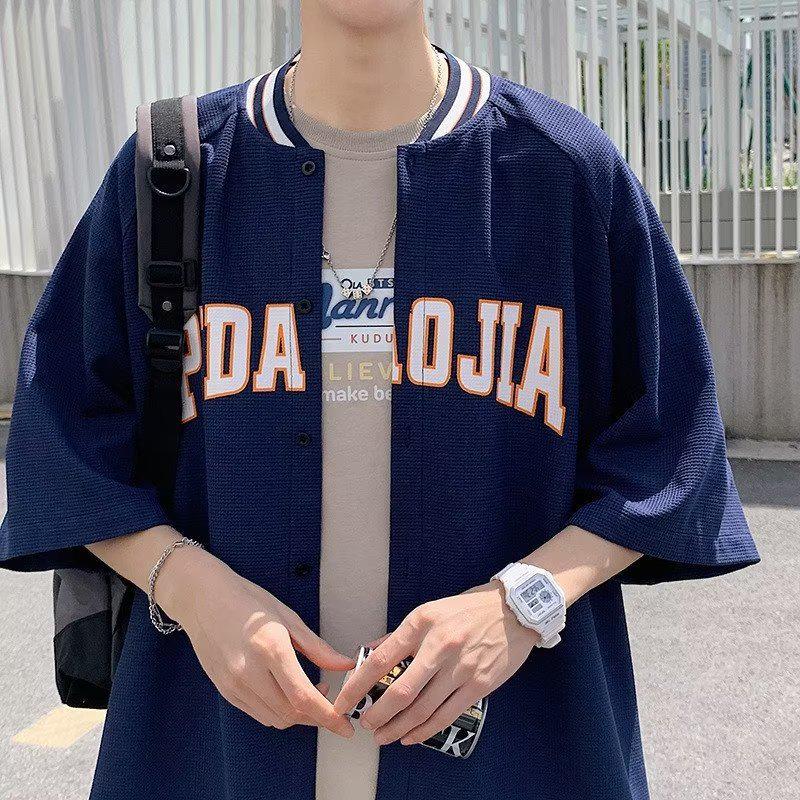 

Модная куртка для юношеского бейсбола к 25-летию с воротником-стойкой и рукавами длиной пять восьмых Large темно-синий