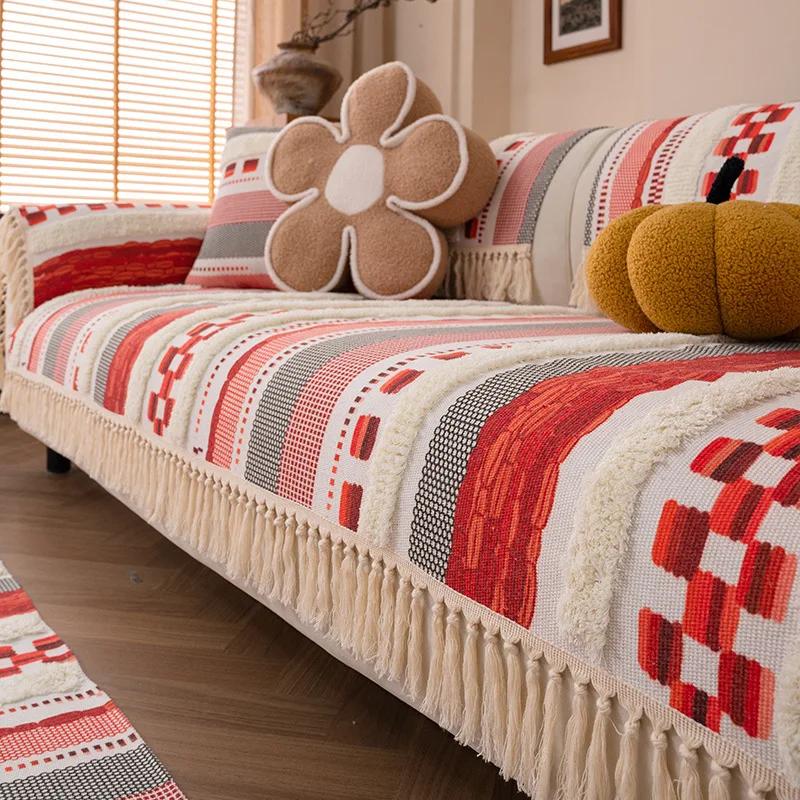 1PC Old Coarse Cotton and Linen Sofa Cushion Four Seasons Universal Thickened Linen Seat Pad Anti-Cat Scratch Inn Sofa Cover