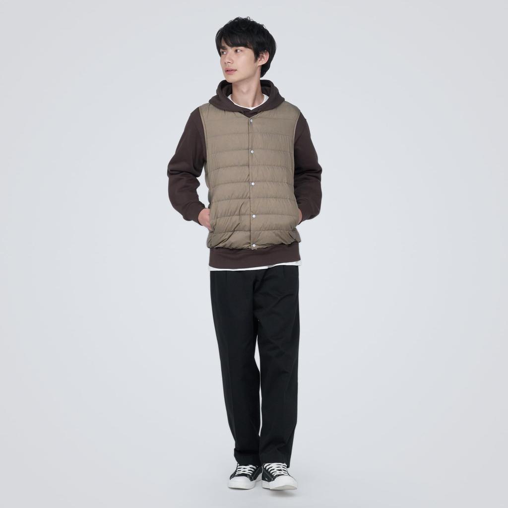 MUJI Down Vest Lightweight Down Collarless Vest AD0U7A3A Grayish Brown M (Antistatic Lining) Men's Men's