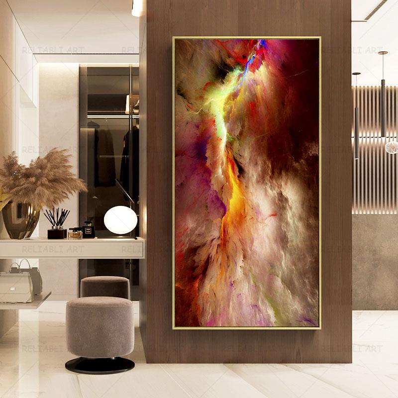 Abstract Colorful Clouds Canvas Painting Golden Purple Light Posters and Prints Wall Pictures For Living Room Decoration Cuadros