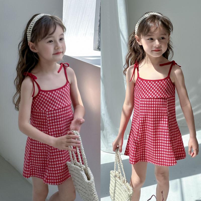 Rochie de vară tip furou pentru copii Rochie de soare Rochie cu carouri roșii și albe pentru fete Rochie pentru copii