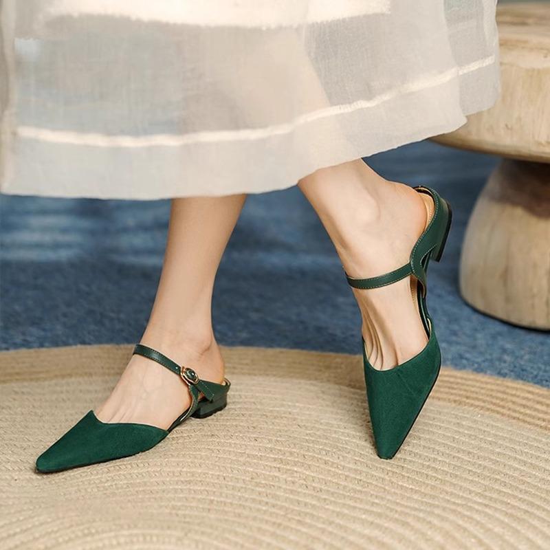 Fashion Female 2025 Summer Korean Version Square Head Thick with Sandals Low-heeled Word Buckle Women's Shallow Mouth Anti-skid  Fashion