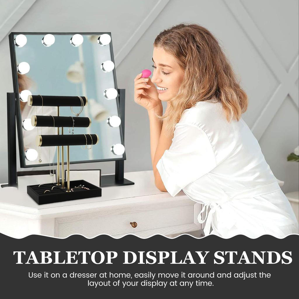 3 Layers Velvet Jewelry Display Detachable Necklace Holder with Tray Large Capacity Bracelet Organizer for Retail Store Home