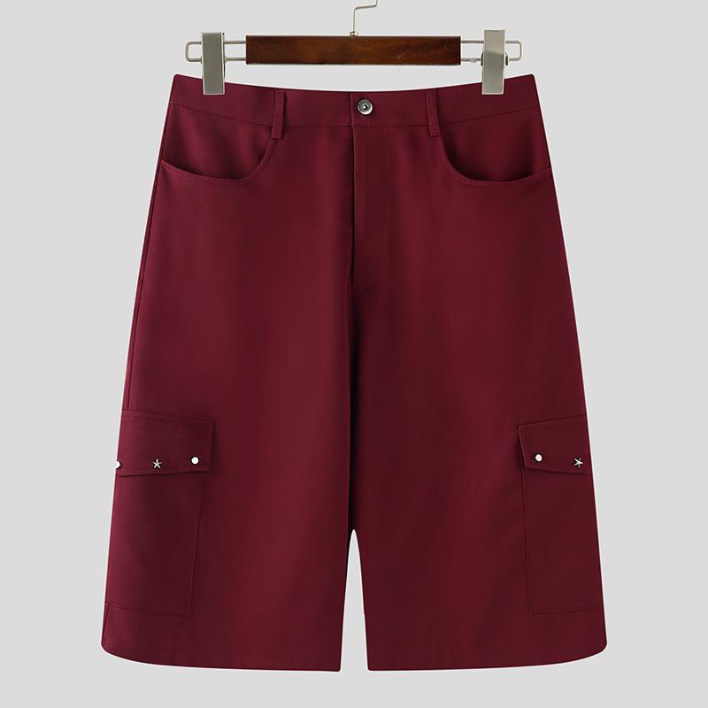 

INCERUN Мужские брюки с молнией на талии, свободные, повседневные, укороченные, полупрямые, с карманами 5XL вино красного