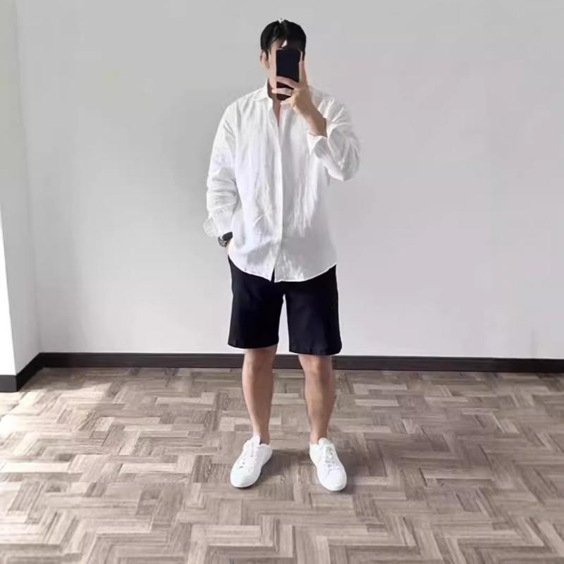 Men Loose Breathable Solid Color Long Sleeve Casual Daily Shirt