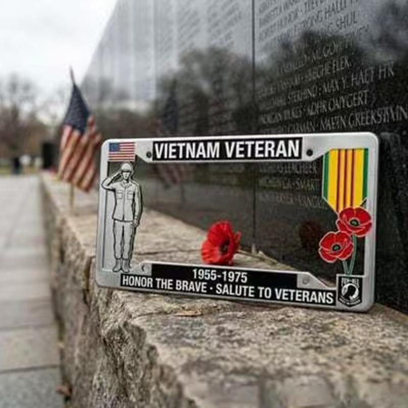 Vietnam Veteran Metal License Plate Frame Patriotic Design For Car Truck Decor For Veterans And Patriotic Enthusiasts