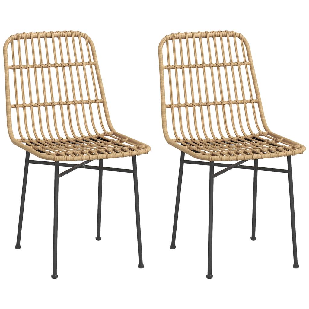 Set of 2 Chairs for Kitchen and Living Room Boho Style, Modern Chairs in PE Rattan and Steel, 45x57x83 cm, Yellow