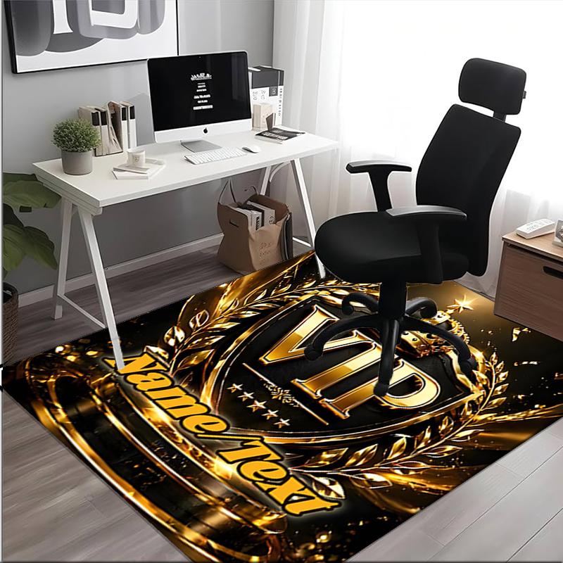 1PC Custom Name VIP Golden Emblem Theme Floor Mat Ideal for Living Room, Game Rooms, Office, Bedroom,Floor Mat Playful Design