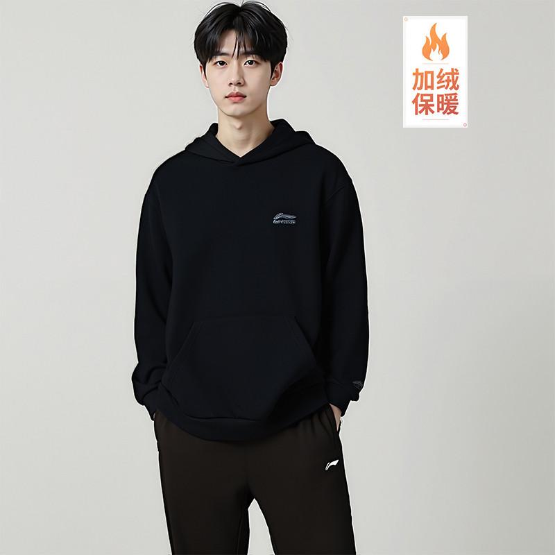 Li Ning Sweatshirts Unisex Black Crew Neck Moderate AWDUE95-11