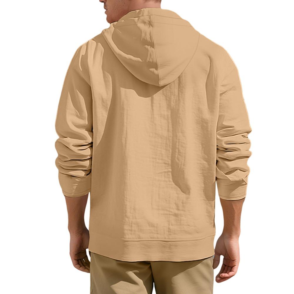 Men's Hoodie Linen Vintage Spring and Autumn Shirt Casual Loose Long Sleeved Clothes High Quality Trendy Men's Clothing