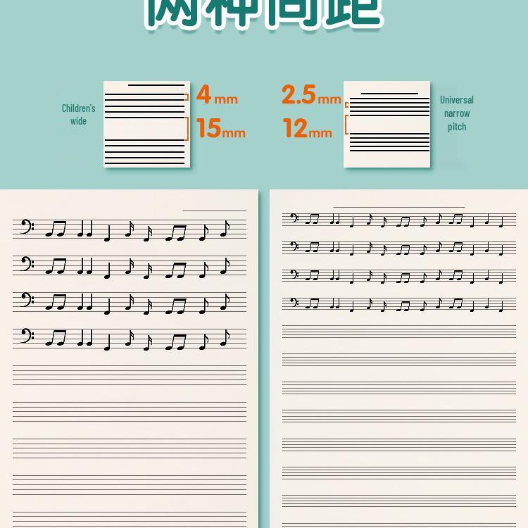 Poznámkový blok hudební teorie pro začátečníky: Papír s osnovou pro studenty a profesionály