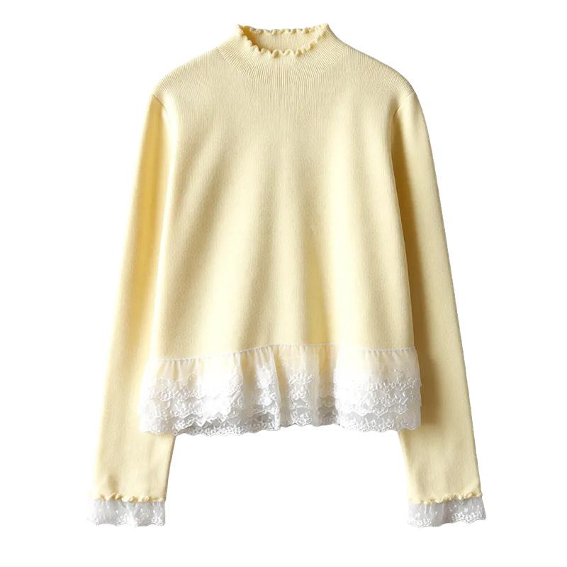 

Fungus edge heavy industry lace hem thickened knitted inner bottoming shirt women s autumn and winter pleated waist top One size fits all жовтий