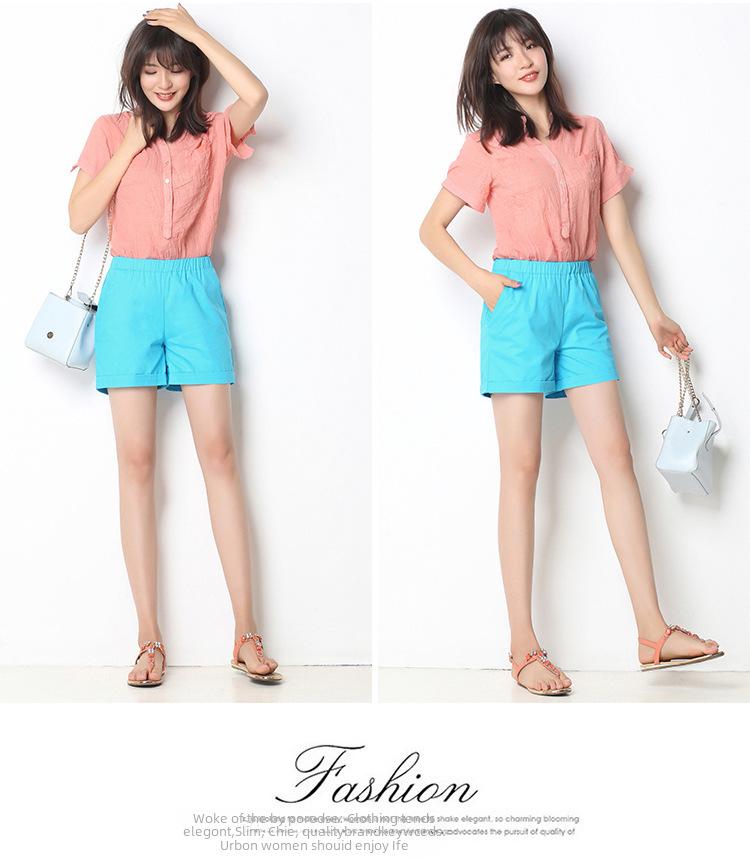 Women's Candy Color Elastic Waist Beach Shorts - Plus Size, Loose Fit, Wide Leg, Summer Home & Sports Cotton Leggings