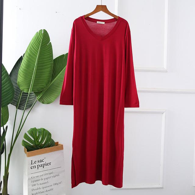 Autumn Night Dress Women Loose Large Nightgown Solid Color Sleepshirts Long-Sleeves Nightie Nightdress Modal Sleepwear