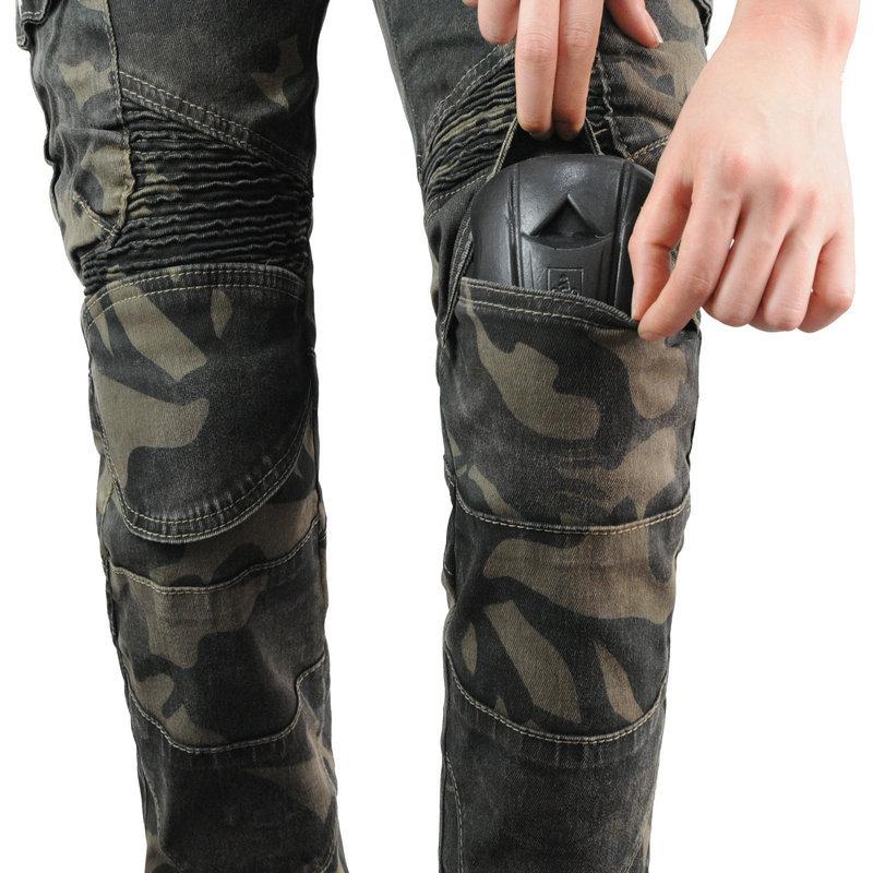 VOLERO+ג'ינס לאופנוע נשים+מכנסי מירוץ לאופנועים Camo אלסטי מכנסיים להגנה מפני נפילה+מגן שדרוג
