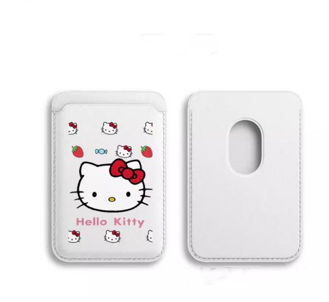 Adorable Strawberry Cat MAGsafe-Compatible Leather Card Holder Phone Case Single Card Holder