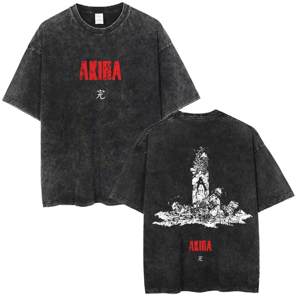 Washed Vintage Anime Akira T Shirts Japanese Science Fiction Cartoon Movie Shima Tetsuo Tshirt Men S Manga Oversized Tshirts