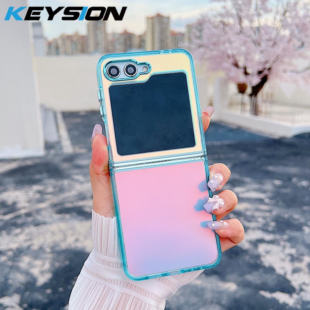 KEYSION Custodia per telefono colorata con gradiente laser alla moda per Samsung Z Flip 6 5 5G Cover posteriore antiurto in TPU+PC per Galaxy Z Flip 7 FE
