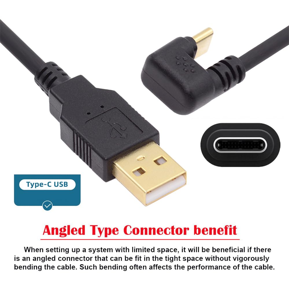 cablecc 480Mbps USB Power Data Male to to Back Angle 2.0 Type-A Cable, Male, USB-C USB-C, U-Shaped,