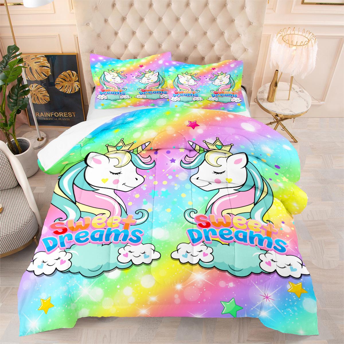 Unicorn Owl Little Dinosaur Animated Digital Print Quilt Cover Set (3-piece) 172*218cm