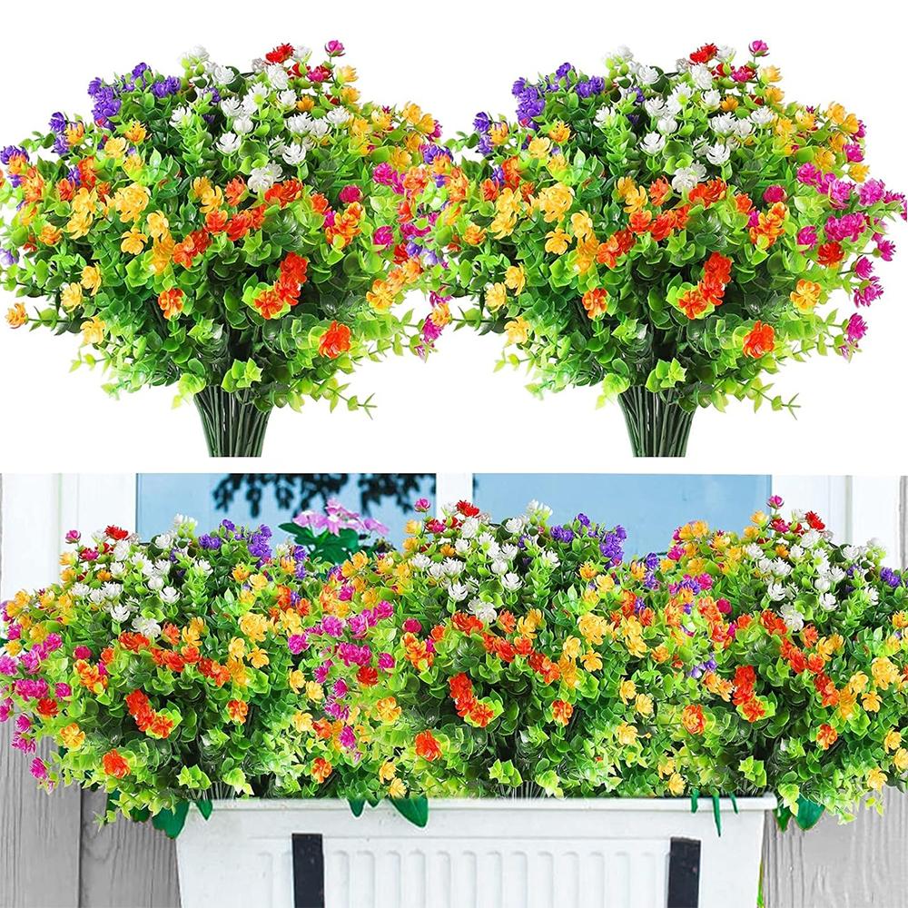 1/2 Bundle Artificial Flowers Outdoor UV Resistant Shrubs Greenery Plants Fake Flower for Kitchen Office Wedding Garden Decor