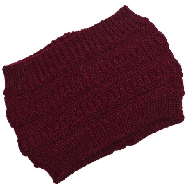 Women Autumn Winter Ponytail Beanie Hat Solid Color Lady Stretch Knitted Crochet Beanies Hat Cap For Women