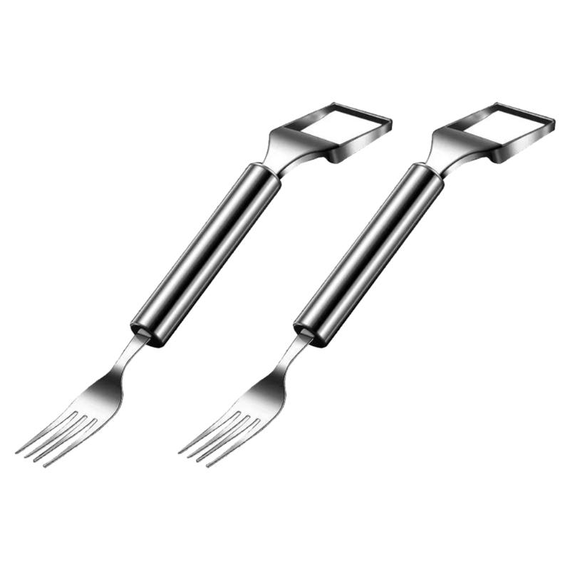Pack of 2 Stainless Steel Duals Head Fruit Tool Efficient Watermelon Cutting Fork Ergonomic Quick Cleaning Device