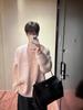Unisex Pink Round Neck Knit Sweater, American College Style, Casual Loose Fit for Autumn and Winter