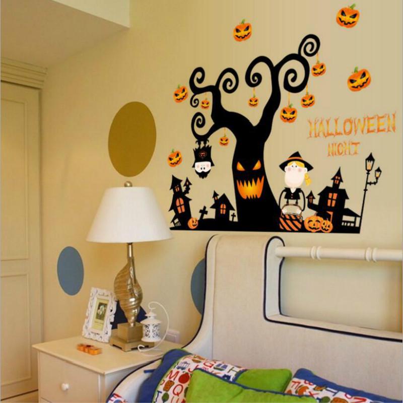 New Halloween Cartoon Pumpkin Light Bedroom Living Room Removable Holiday Wall Sticker Painting