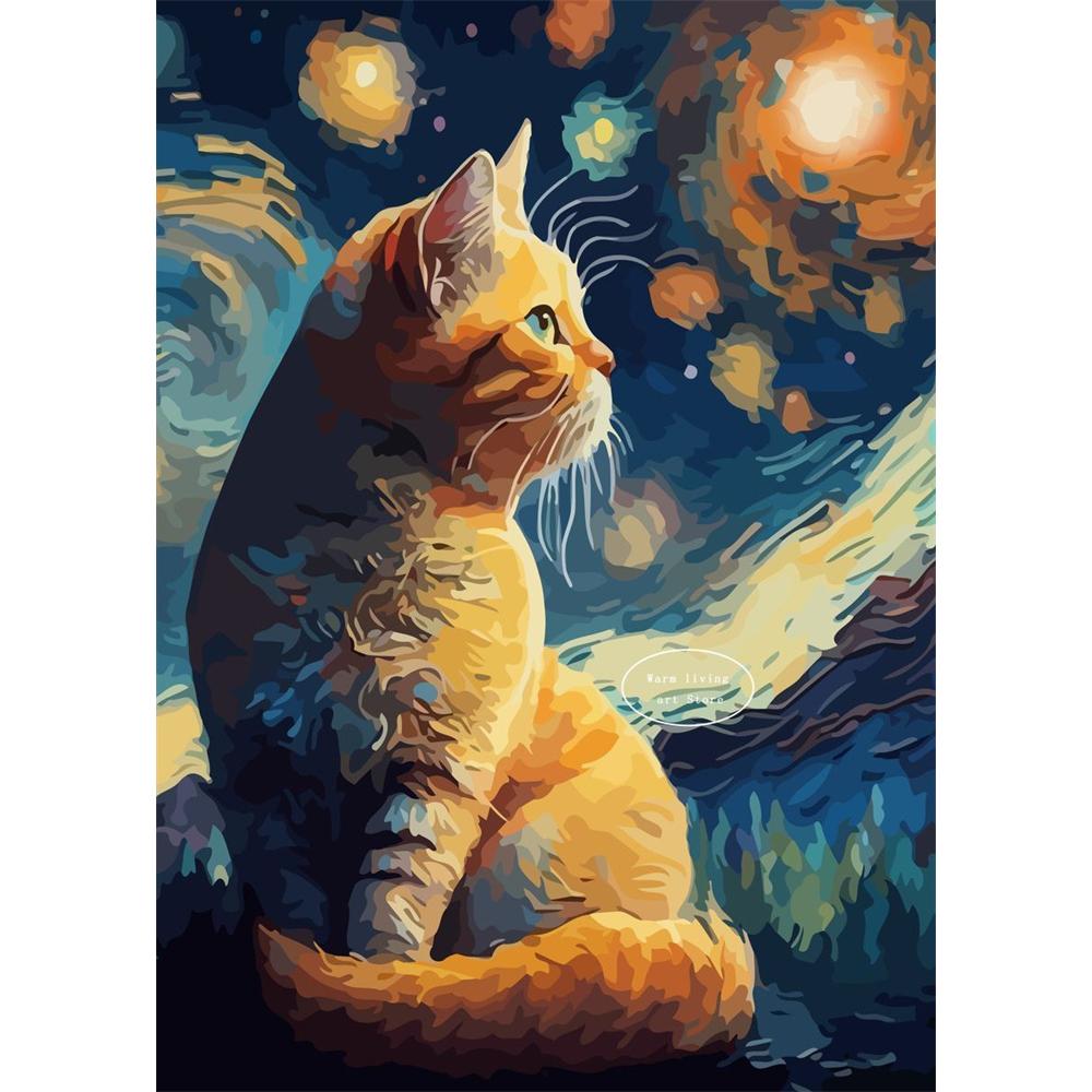 5D Diy Diamond Painting Cross Stitch Embroidery Mosaic Funny Black Cat Flower Van Gogh The Starry Night Full Round Drill Home Decor Wall Art Gift