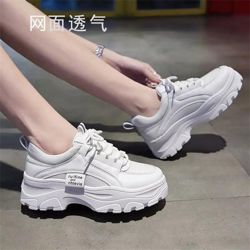 CINESSD Fashion White Women Chunky Sneakers White Shoes Lace Up Platform Women Casual Shoe