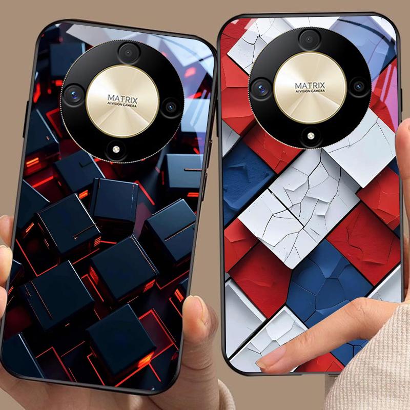 Geometric Form Structure For Honor 50 70 30 90 200 X5 X5b Plus X6 8 4G 9 X9c Smart 30 Max  Magic 4 5 Pro 7 Lite Glass Phone Case