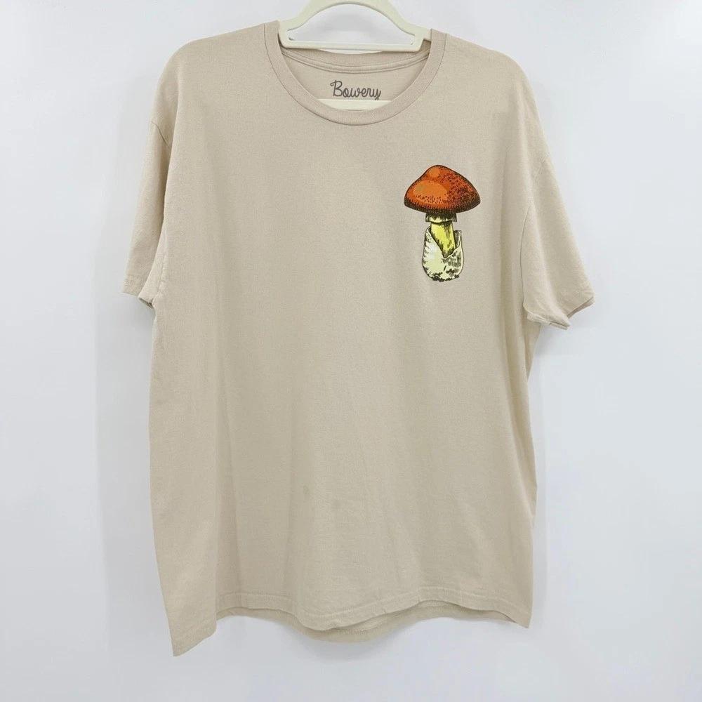 Bowery Vintage Tan Mushroom Graphic T-Shirt for Men Size Large L