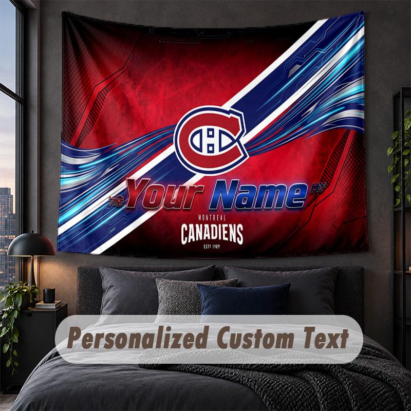 Custom Name Text Tapestry,Montreal Canadiens Decorative Wall Hanging, Background Tapestry For Home Bedroom