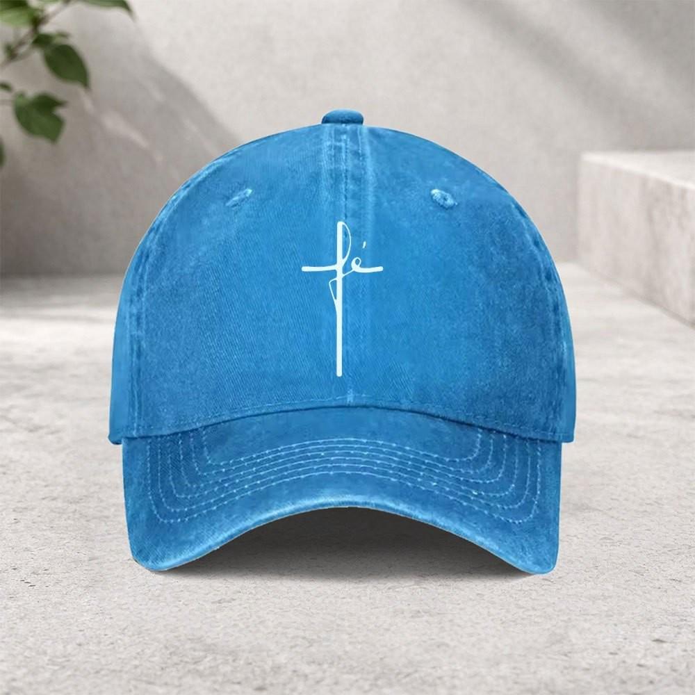 Faith Cross Washed Cotton Baseball Cap Adjustable Sun Protection Casual Outdoor Baseball Hat