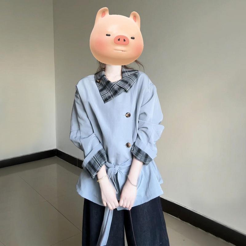 

Korean Style Petite High-End Stand-Up Collar Trench Coat for Women - Early Autumn Waist-Hugging Short Jacket 40/45kg (S)