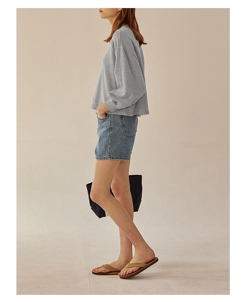 Spring 2025 French Casual Cotton Sweater - Loose Fit, Short Lantern Sleeves for Women