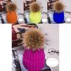 Real Winter New Raccoon Fur Hats Pom Pon Women Lady Knit Beanie Bobble Cap