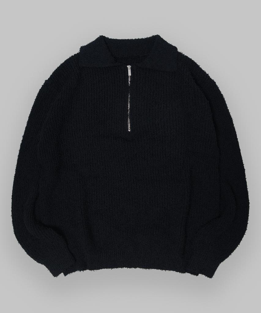 BLACK MOMENT Oversized Boucle Turtleneck Collared Half-Zip Knit