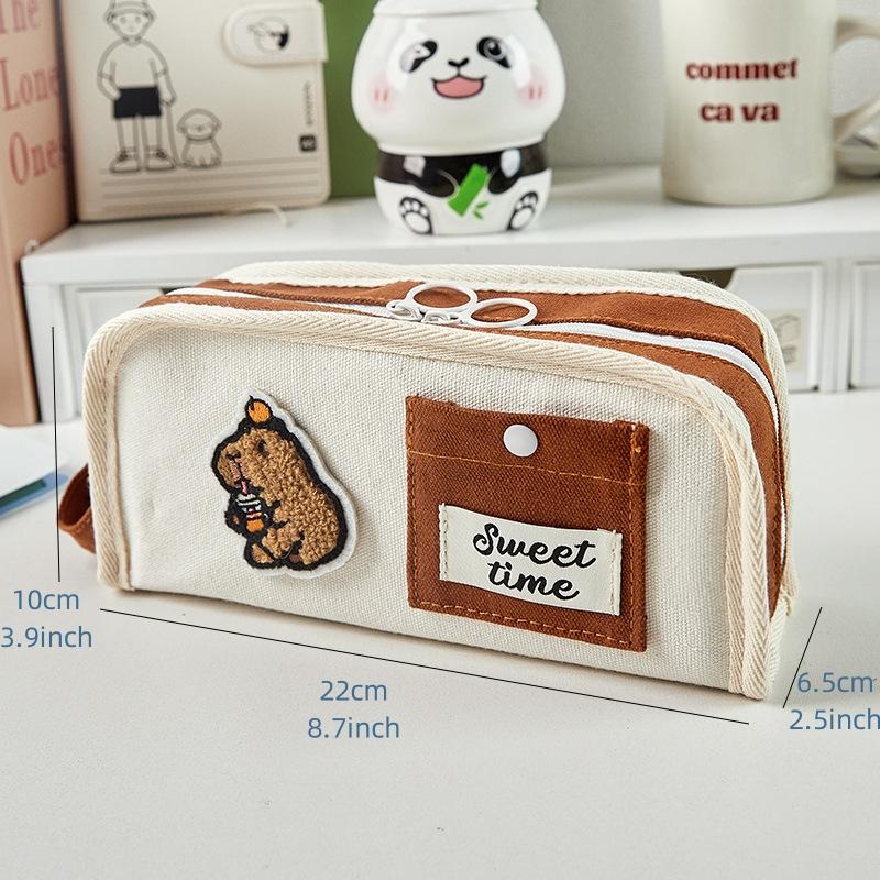 Sweet Time Pencil Bag Pen Case Cute Cartoon Design Hitting Color Storage Pouch for Stationery School