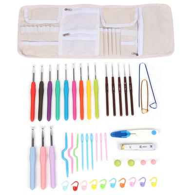 Crochet Hooks Set TPR Soft Handle Aluminum Knitting Needles DIY Craft Weaving Tool with Case