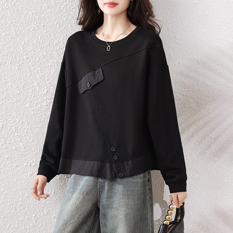 DIMANAF 2025 Plus Size Women Hoodies Shirts Black Autumn T-shirt Long Sleeve Loose Casual Tops Tees