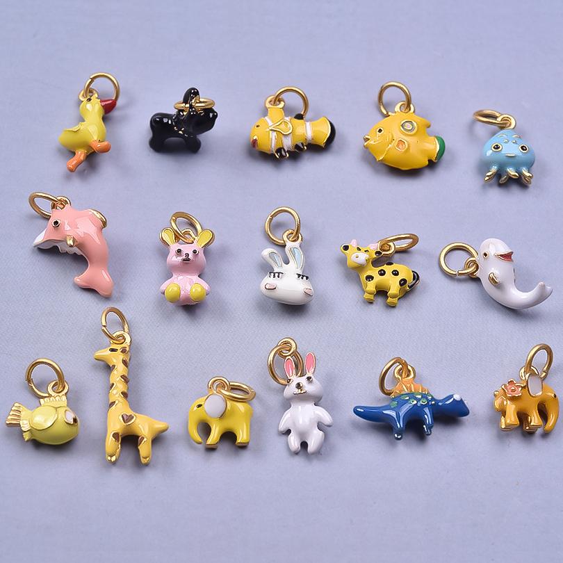 5pcs Kawaii Animal Pendant Enamel Charms For Jewelry Making Duck Bunny Elephant Lucky Fish Charm Handmade Materials Accessories