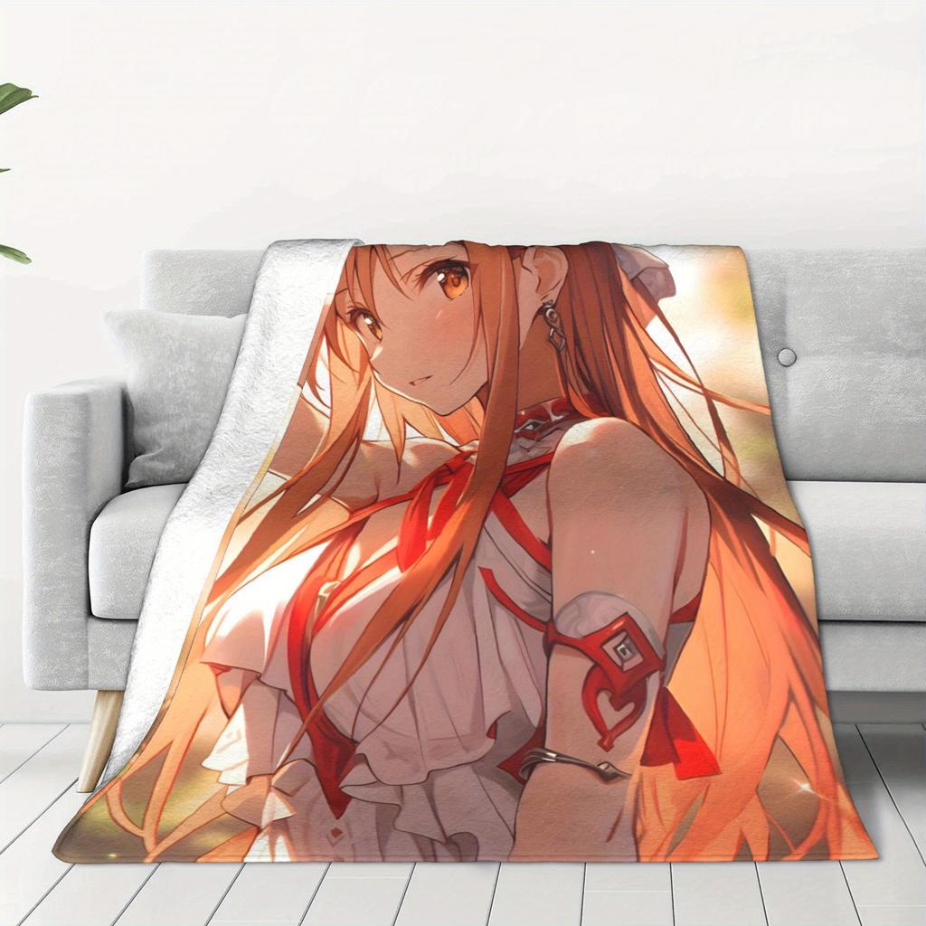 Anime Character Girl Flannel Printed Blanket Suitable for All Seasons Suitable for Living Room Office Sofa and Travel 180x250CM