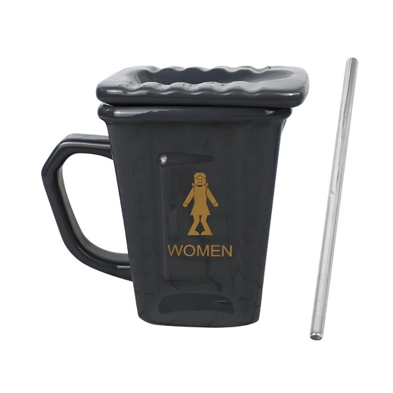 

Fun Ceramic Mug In Toilet Shape 400ml Includes Removable Straw For Cold Hot Beverages And Home Decoration чёрный
