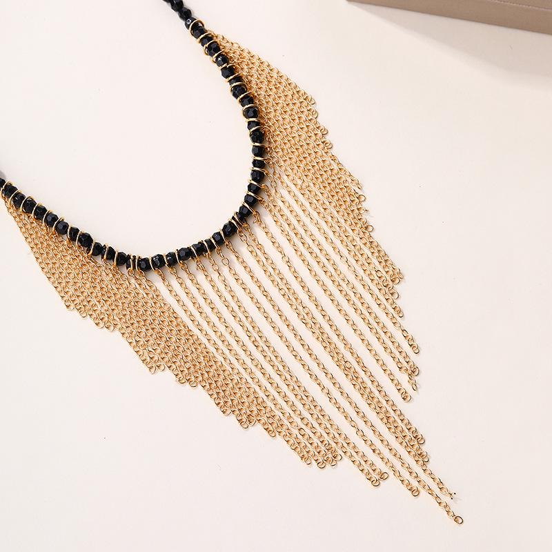 Tassel Necklace - European & American Cross-border Jewelry with Exaggerated Pendant, Niche Rice Bead, Clavicle Chain for Women