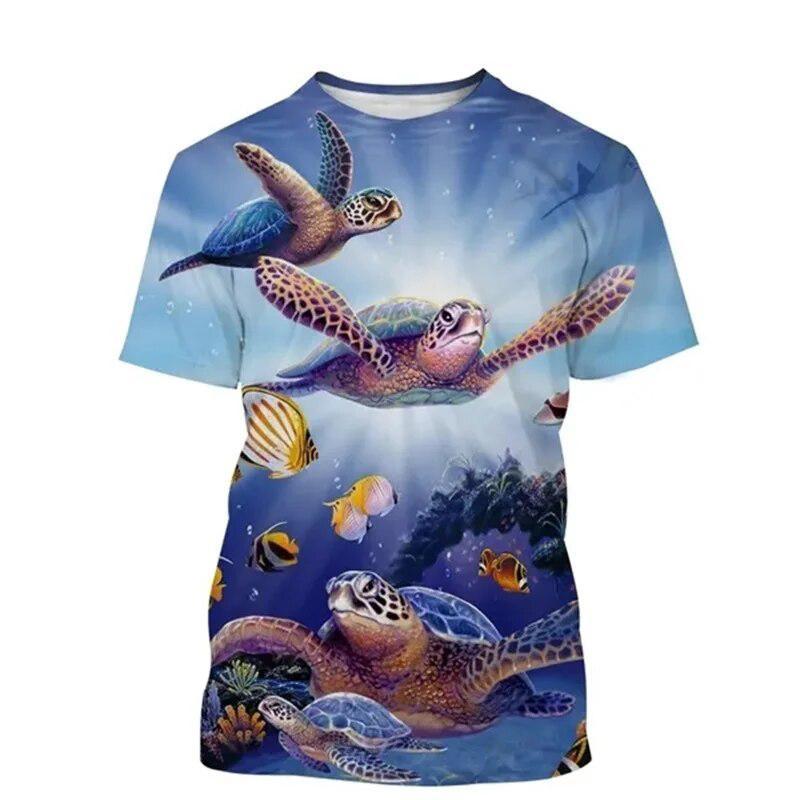 Underwater World Animal T-shirt Men's Clothing 3D Print Funny Sea Tortoise T Shirts Casual Harajuku Outdoor Trend Round Neck Tee