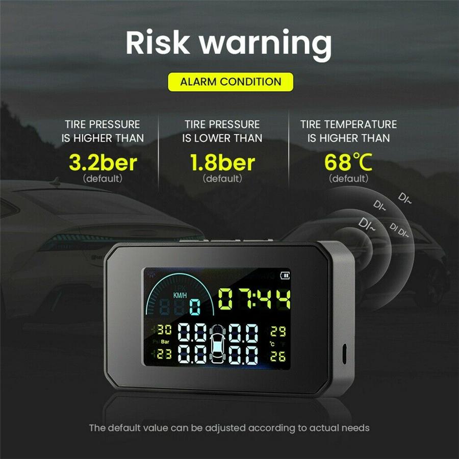 Wireless TPMS OBD2 HUD Solar Tire Pressure Monitoring System W/4 Internal Sensor
